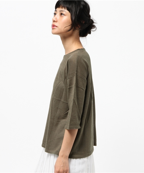 Green　Parks（グリーンパークス）の「・U麻混ﾆｯﾄ7分袖ﾌﾟﾙｵｰﾊﾞｰ（ニット/セーター・レディース・チャコールグレー/カーキ/レッド/ライトベージュ/ネイビー・FREE）」の7枚目の写真