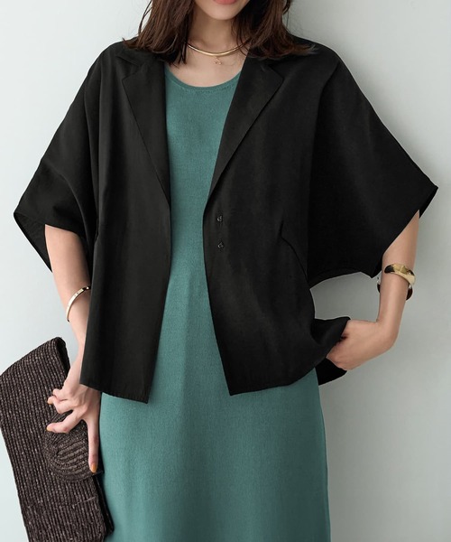 STYLE DELI(スタイルデリ)の「薄っすらシアーシャツジャケット(テーラードジャケット・レディース・ブラック/カーキ/ホワイト・FREE)」の3枚目の写真