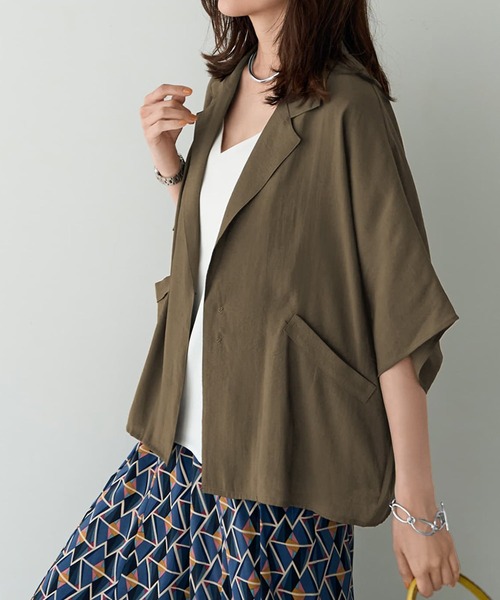 STYLE DELI(スタイルデリ)の「薄っすらシアーシャツジャケット(テーラードジャケット・レディース・ブラック/カーキ/ホワイト・FREE)」の22枚目の写真