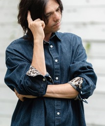 ms5736-Leopard Accent Denim Shirts デニムシャツ