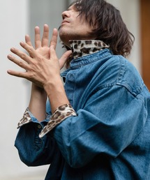 ms5736-Leopard Accent Denim Shirts デニムシャツ
