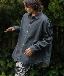 ms5736-Leopard Accent Denim Shirts デニムシャツ