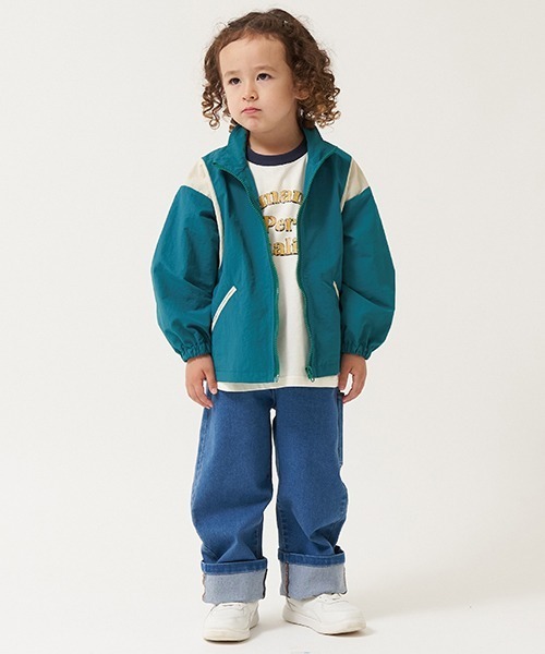 b・ROOM（ビールーム）の「【撥水加工】ビッグシルエット配色ウィンドブレーカー（ブルゾン・キッズ・エンジ/ネイビー/ブルーグリーン/キャメル・130cm/120cm/150cm/100cm/140cm/110cm）」の12枚目の写真