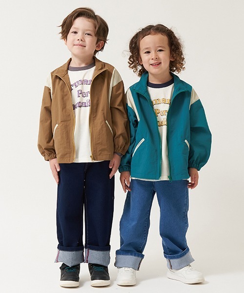 b・ROOM（ビールーム）の「【撥水加工】ビッグシルエット配色ウィンドブレーカー（ブルゾン・キッズ・エンジ/ネイビー/ブルーグリーン/キャメル・130cm/120cm/150cm/100cm/140cm/110cm）」の7枚目の写真