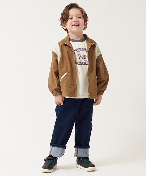 b・ROOM（ビールーム）の「【撥水加工】ビッグシルエット配色ウィンドブレーカー（ブルゾン・キッズ・エンジ/ネイビー/ブルーグリーン/キャメル・130cm/120cm/150cm/100cm/140cm/110cm）」の14枚目の写真