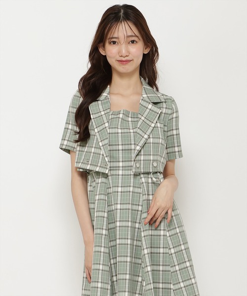 REDYAZEL チェック柄半袖ダブルジャケット サイドレースアップ