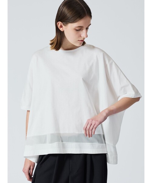 mizuiroind（ミズイロインド）の「mizuiro ind メッシュミックスワイドプルオーバー（Tシャツ/カットソー・レディース・ブラック/オフホワイト/チャコールグレー/ネイビー・FREE）」の10枚目の写真