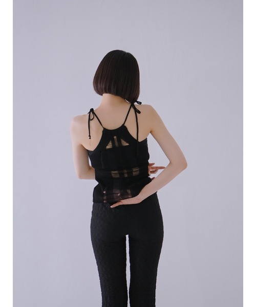 Uenui（ウニュイ）の「キャミソール ニット ストラップ シアー レイヤード リボン ビーズ（Tシャツ/カットソー・レディース・ブラック/ベージュ・FREE）」の4枚目の写真