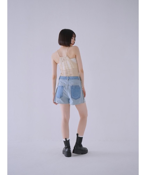 Uenui（ウニュイ）の「キャミソール ニット ストラップ シアー レイヤード リボン ビーズ（Tシャツ/カットソー・レディース・ブラック/ベージュ・FREE）」の9枚目の写真