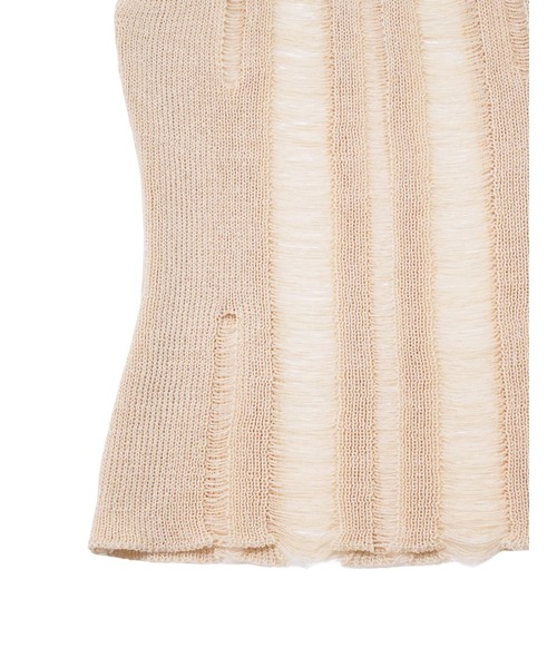 Uenui（ウニュイ）の「キャミソール ニット ストラップ シアー レイヤード リボン ビーズ（Tシャツ/カットソー・レディース・ブラック/ベージュ・FREE）」の11枚目の写真