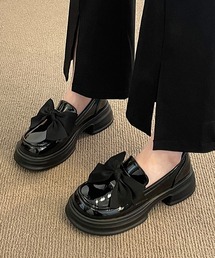 軽量 リボン付き 厚底ソールローファー culs103