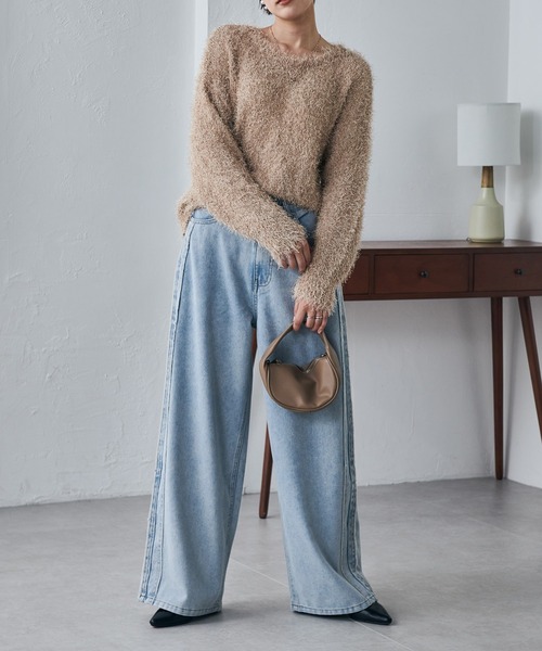 ニット セーター 2024AW/ラメシャギーニット/洗える レディース セール】 【洗える】フィルムラメシャギー ニット （ニット