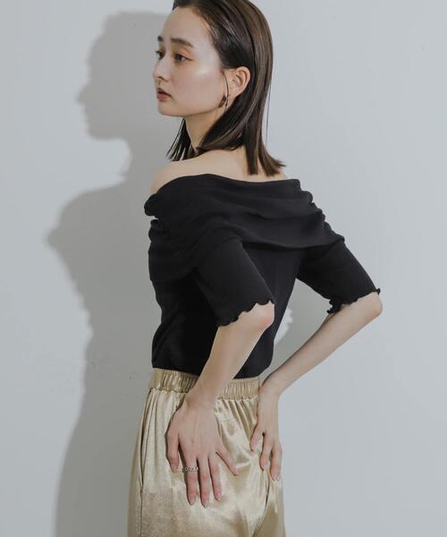 SENSE OF PLACE by URBAN RESEARCH（センスオブプレイスバイアーバンリサーチ）の「シャーリングオフショルダーシアートップ（Tシャツ/カットソー・レディース・ブラウン/オフホワイト/ブラック・ONE）」の10枚目の写真