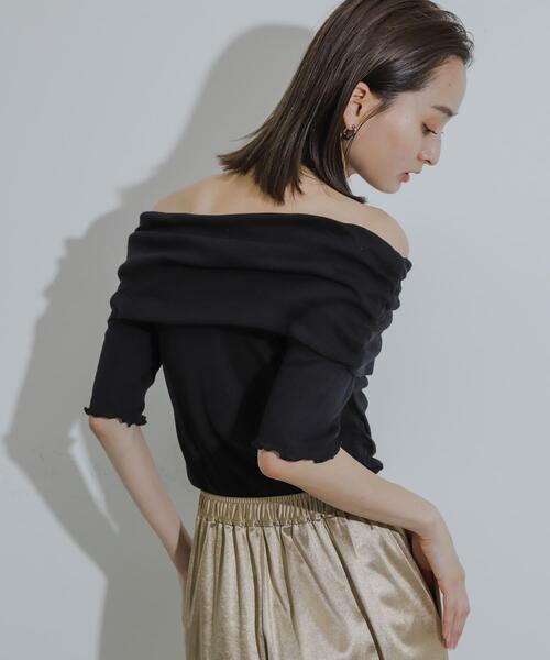 SENSE OF PLACE by URBAN RESEARCH（センスオブプレイスバイアーバンリサーチ）の「シャーリングオフショルダーシアートップ（Tシャツ/カットソー・レディース・ブラウン/オフホワイト/ブラック・ONE）」の11枚目の写真