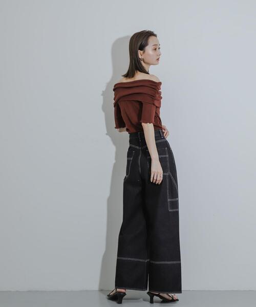 SENSE OF PLACE by URBAN RESEARCH（センスオブプレイスバイアーバンリサーチ）の「シャーリングオフショルダーシアートップ（Tシャツ/カットソー・レディース・ブラウン/オフホワイト/ブラック・ONE）」の20枚目の写真