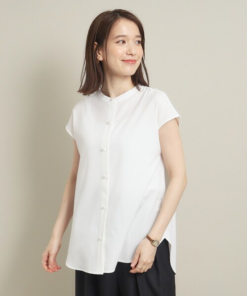 ITS'DEMO(イッツデモ)の「◆【通勤/肌触りさらり/手洗い可】パール調釦ストライプブラウス(シャツ/ブラウス・レディース・サックスブルー系2/ホワイト系5/グリーン系3/ブルー系2・00)」の2枚目の写真