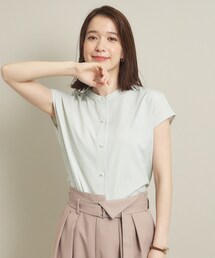 ◆【通勤／肌触りさらり／手洗い可】パール調釦ストライプブラウス