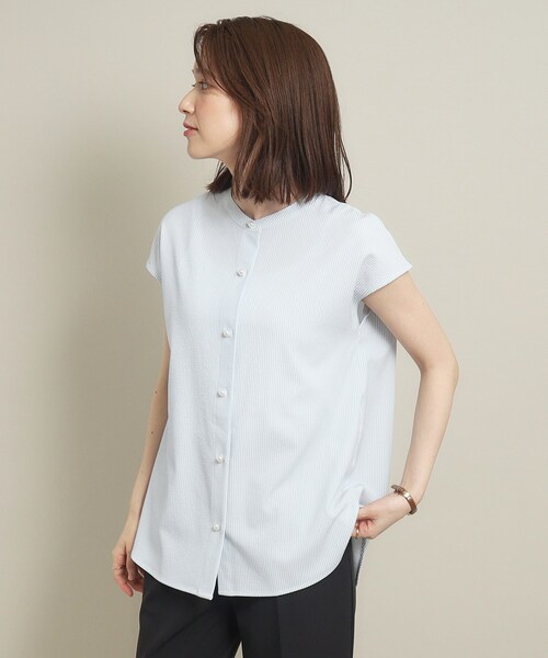 ITS'DEMO(イッツデモ)の「◆【通勤/肌触りさらり/手洗い可】パール調釦ストライプブラウス(シャツ/ブラウス・レディース・サックスブルー系2/ホワイト系5/グリーン系3/ブルー系2・00)」の3枚目の写真
