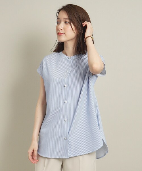 ITS'DEMO(イッツデモ)の「◆【通勤/肌触りさらり/手洗い可】パール調釦ストライプブラウス(シャツ/ブラウス・レディース・サックスブルー系2/ホワイト系5/グリーン系3/ブルー系2・00)」の4枚目の写真