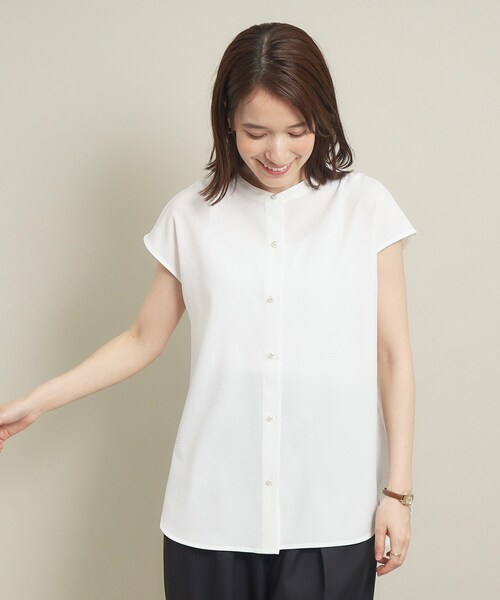 ITS'DEMO(イッツデモ)の「◆【通勤/肌触りさらり/手洗い可】パール調釦ストライプブラウス(シャツ/ブラウス・レディース・サックスブルー系2/ホワイト系5/グリーン系3/ブルー系2・00)」の5枚目の写真