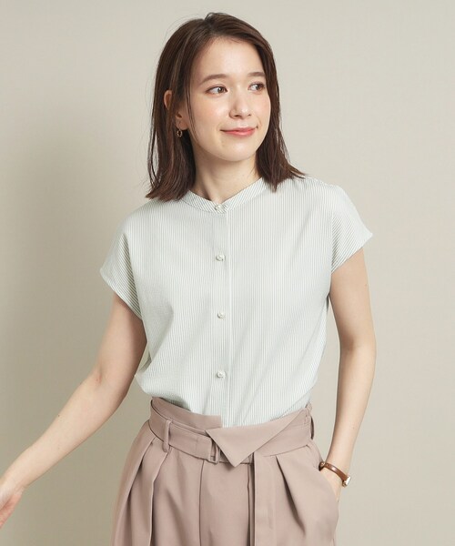 ITS'DEMO(イッツデモ)の「◆【通勤/肌触りさらり/手洗い可】パール調釦ストライプブラウス(シャツ/ブラウス・レディース・サックスブルー系2/ホワイト系5/グリーン系3/ブルー系2・00)」の9枚目の写真