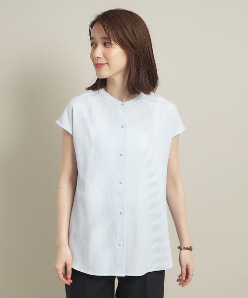 ITS'DEMO(イッツデモ)の「◆【通勤/肌触りさらり/手洗い可】パール調釦ストライプブラウス(シャツ/ブラウス・レディース・サックスブルー系2/ホワイト系5/グリーン系3/ブルー系2・00)」の21枚目の写真