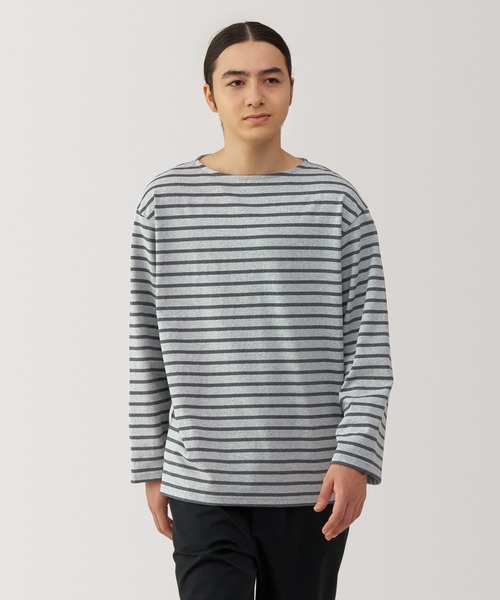 無印良品(ムジルシリョウヒン)の「紳士 洗いざらし太番手ボートネック九分袖Tシャツ(Tシャツ/カットソー・メンズ・グレー系・S/XL/M/L)」の1枚目の写真