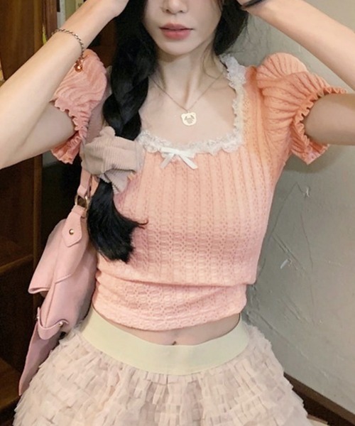 Nia(ニア)の「Nia(ニア)/バックリボン フレンチカットソー(Tシャツ/カットソー・レディース・ピンク/ブラック・FREE)」の19枚目の写真