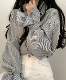 ボリュームスリーブストライプシャツ