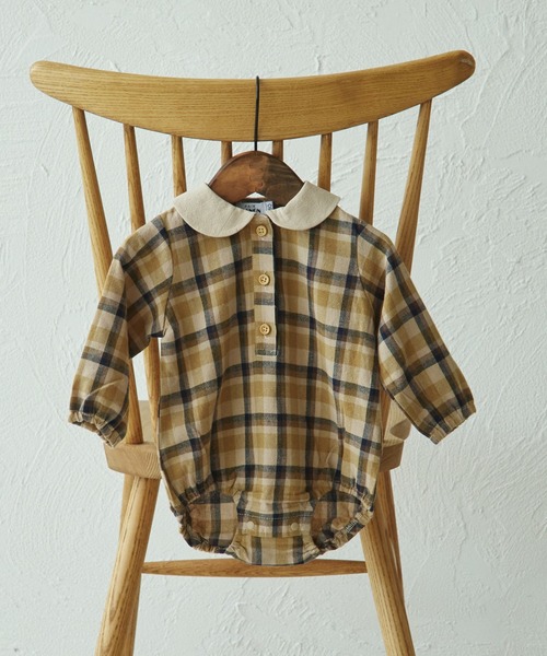 pairmanon(ペアマノン)の「【ベビー】チェック ストライプ 丸襟ロンパース(ロンパース・キッズ・ブラック/ブラウン/ベージュ/ブルー・80/70)」の3枚目の写真