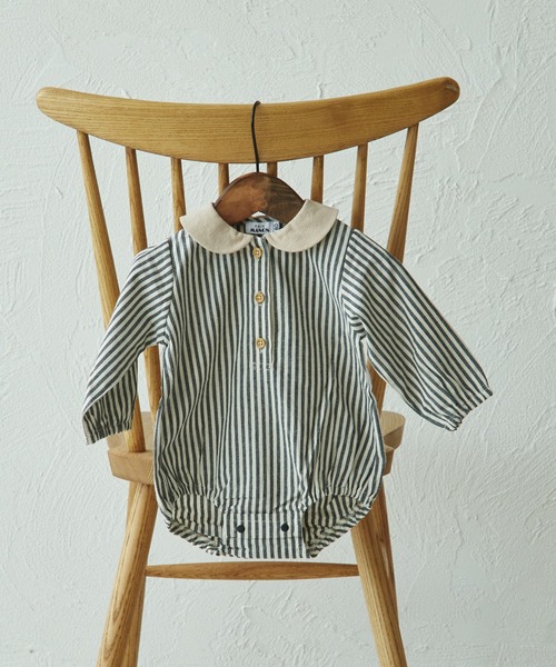 pairmanon(ペアマノン)の「【ベビー】チェック ストライプ 丸襟ロンパース(ロンパース・キッズ・ブラック/ブラウン/ベージュ/ブルー・80/70)」の2枚目の写真