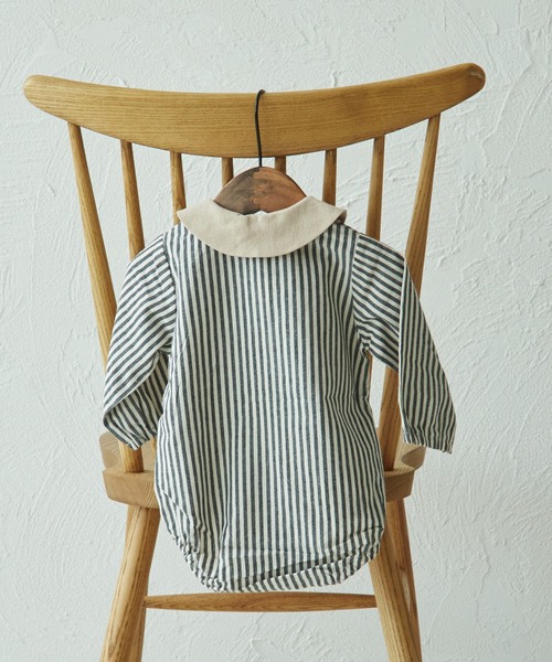 pairmanon(ペアマノン)の「【ベビー】チェック ストライプ 丸襟ロンパース(ロンパース・キッズ・ブラック/ブラウン/ベージュ/ブルー・80/70)」の5枚目の写真