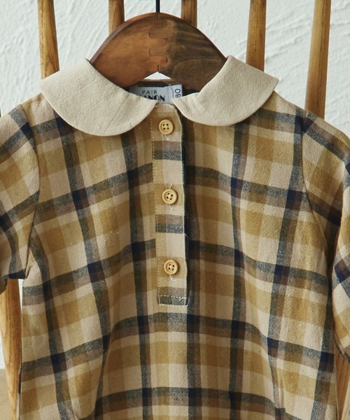 pairmanon(ペアマノン)の「【ベビー】チェック ストライプ 丸襟ロンパース(ロンパース・キッズ・ブラック/ブラウン/ベージュ/ブルー・80/70)」の9枚目の写真