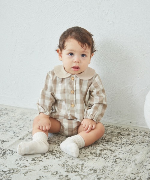 pairmanon(ペアマノン)の「【ベビー】チェック ストライプ 丸襟ロンパース(ロンパース・キッズ・ブラック/ブラウン/ベージュ/ブルー・80/70)」の12枚目の写真