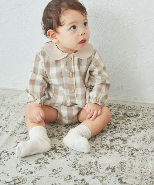 pairmanon(ペアマノン)の「【ベビー】チェック ストライプ 丸襟ロンパース(ロンパース・キッズ・ブラック/ブラウン/ベージュ/ブルー・80/70)」の13枚目の写真