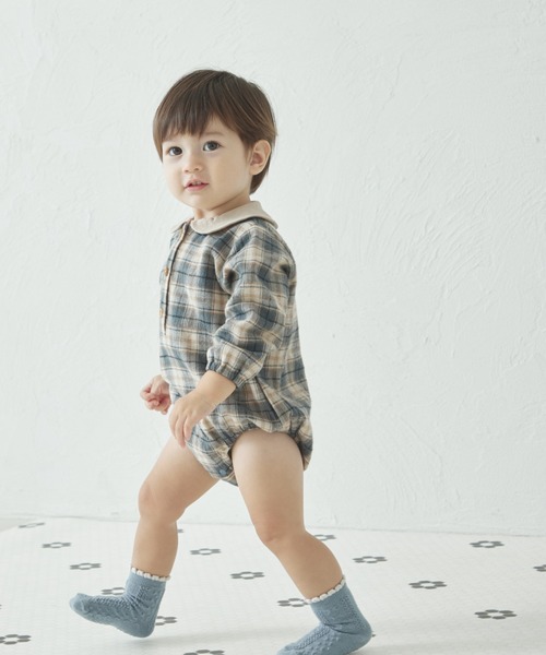 pairmanon(ペアマノン)の「【ベビー】チェック ストライプ 丸襟ロンパース(ロンパース・キッズ・ブラック/ブラウン/ベージュ/ブルー・80/70)」の16枚目の写真