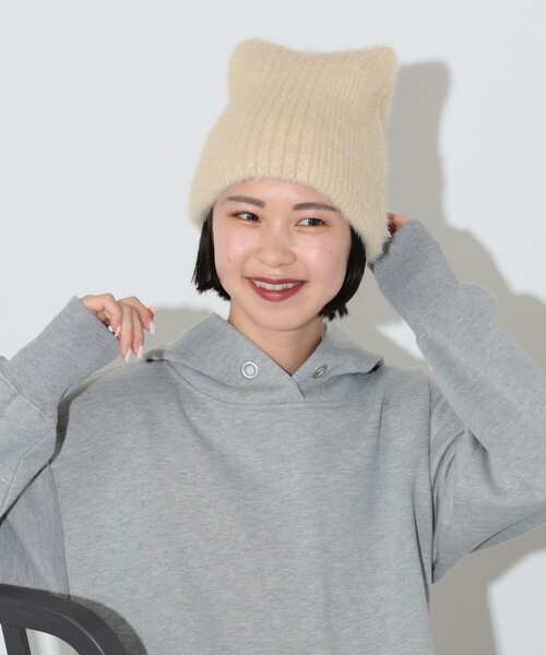 BEAMS HEART（ビームスハート）の「猫耳 シャギーワッチ（ハット・レディース・ホワイト系その他5/ブラック/グレー・ONE SIZE）」の2枚目の写真