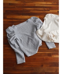 floating jacquard puff sleeve tops