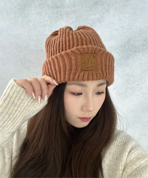 Burner（バーナー）の「【OKUOKU　0909】 「L」ロゴ シンプル ニット帽 oku-bosi-742816042710-2（ニットキャップ/ビーニー・レディース・ベージュ/ピンク/ブラウン/アイボリー/ブラック/グレー・FREE）」の5枚目の写真