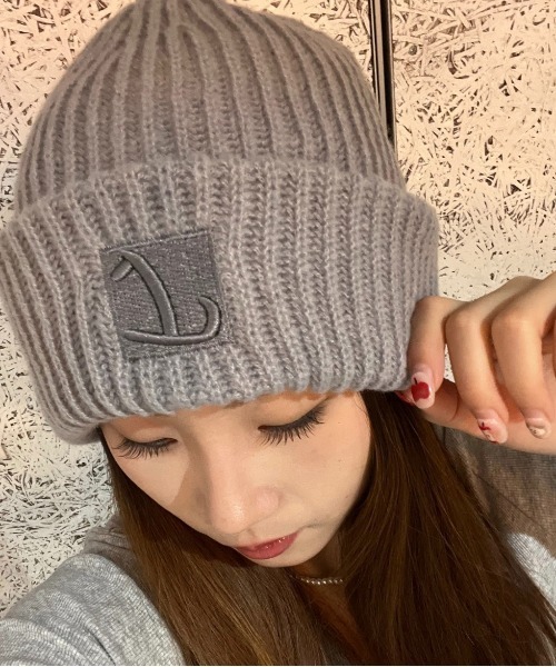 Burner（バーナー）の「【OKUOKU　0909】 「L」ロゴ シンプル ニット帽 oku-bosi-742816042710-2（ニットキャップ/ビーニー・レディース・ベージュ/ピンク/ブラウン/アイボリー/ブラック/グレー・FREE）」の4枚目の写真