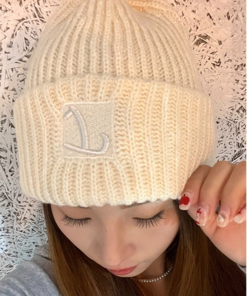 Burner（バーナー）の「【OKUOKU　0909】 「L」ロゴ シンプル ニット帽 oku-bosi-742816042710-2（ニットキャップ/ビーニー・レディース・ベージュ/ピンク/ブラウン/アイボリー/ブラック/グレー・FREE）」の2枚目の写真