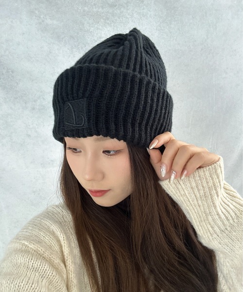 Burner（バーナー）の「【OKUOKU　0909】 「L」ロゴ シンプル ニット帽 oku-bosi-742816042710-2（ニットキャップ/ビーニー・レディース・ベージュ/ピンク/ブラウン/アイボリー/ブラック/グレー・FREE）」の3枚目の写真