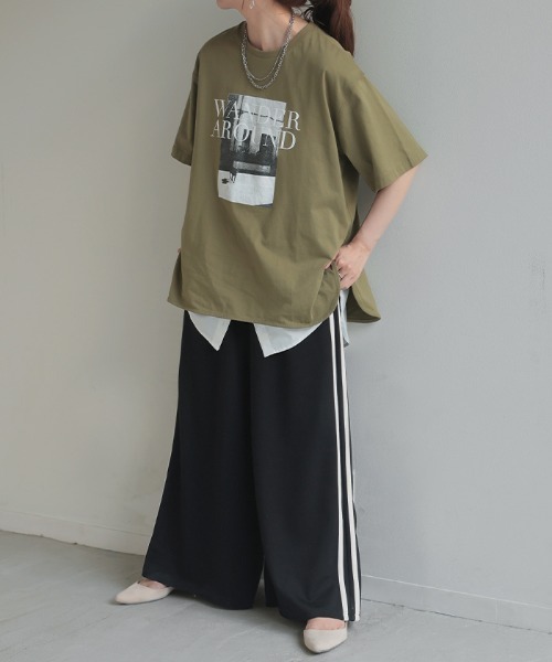 HUG.U(ハグユー)の「ワイドトラックパンツ(スウェットパンツ・レディース・グリーン/ベージュ/ブラック・FREE)」の13枚目の写真