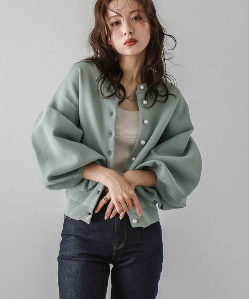 AMELY（エミリー）の「2wayパールニットカーディガン（カーディガン/ボレロ・レディース・ホワイト/ライトグレー/ブラック/ベージュ/ミント/モカ・フリー）」の6枚目の写真