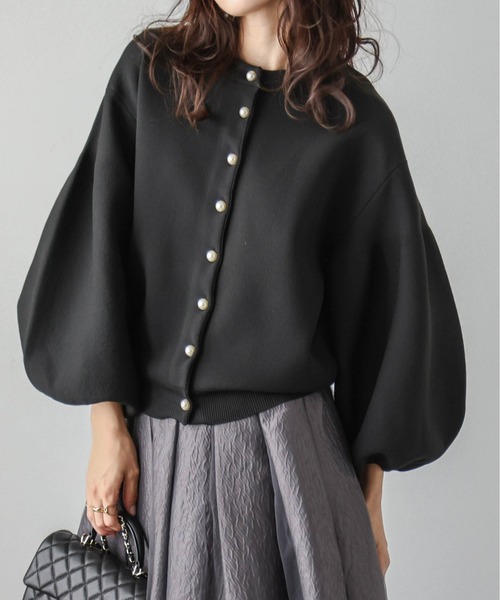 AMELY（エミリー）の「2wayパールニットカーディガン（カーディガン/ボレロ・レディース・ホワイト/ライトグレー/ブラック/ベージュ/ミント/モカ・フリー）」の12枚目の写真