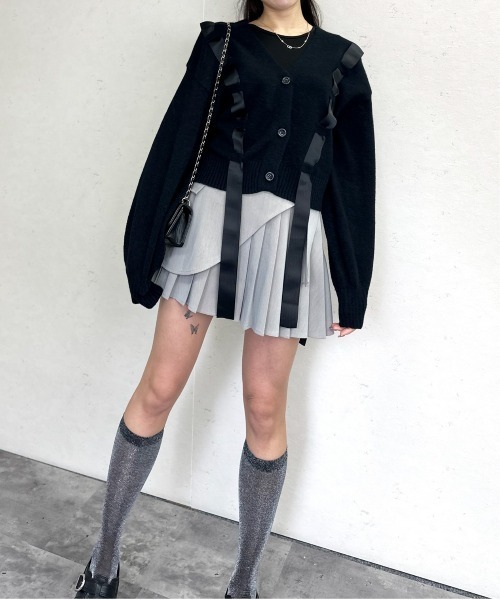 Per sist ence（パーシエンス）の「アルパカタッチリボンニットカーディガン（カーディガン/ボレロ・レディース・オフホワイト/グレー/ブラック・FREE）」の7枚目の写真