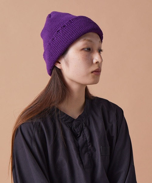 CPH(シーピーエイチ)の「Cuff knit cap / AC damage / ニットキャップ(ニットキャップ/ビーニー・メンズ・ブラック/パープル・FREE)」の3枚目の写真