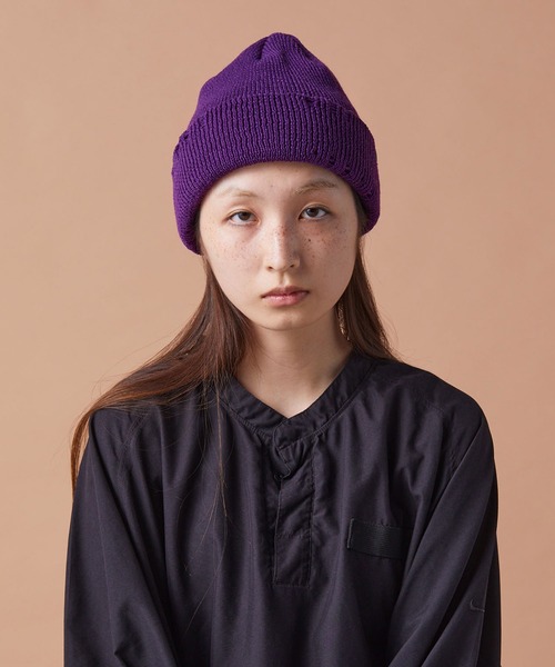 CPH(シーピーエイチ)の「Cuff knit cap / AC damage / ニットキャップ(ニットキャップ/ビーニー・メンズ・ブラック/パープル・FREE)」の5枚目の写真