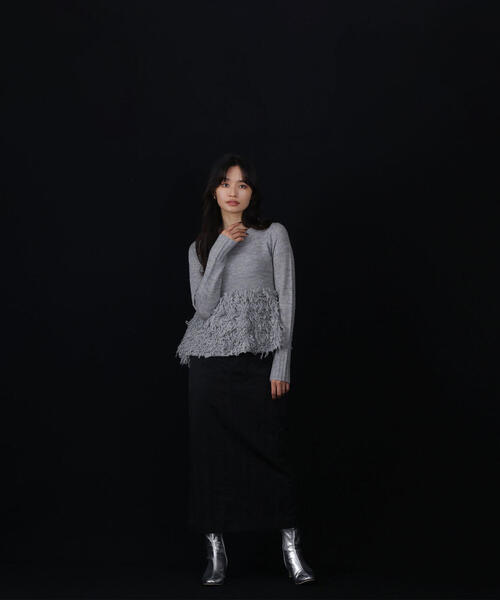 NATURAL BEAUTY BASIC(ナチュラルビューティーベーシック)の「◇ループペプラムニット(ニット/セーター・レディース・レッド/オフホワイト/グレー・FREE)」の8枚目の写真