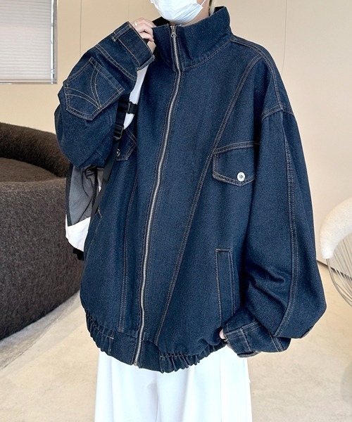 セール】【FVLMEN】stand neck vintage denim zip jacket